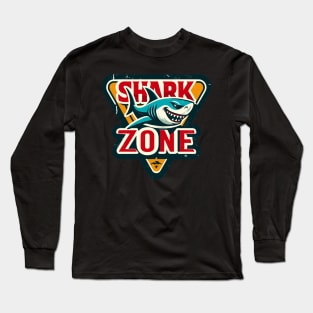 Funny Retro Shark Zone Warning Long Sleeve T-Shirt